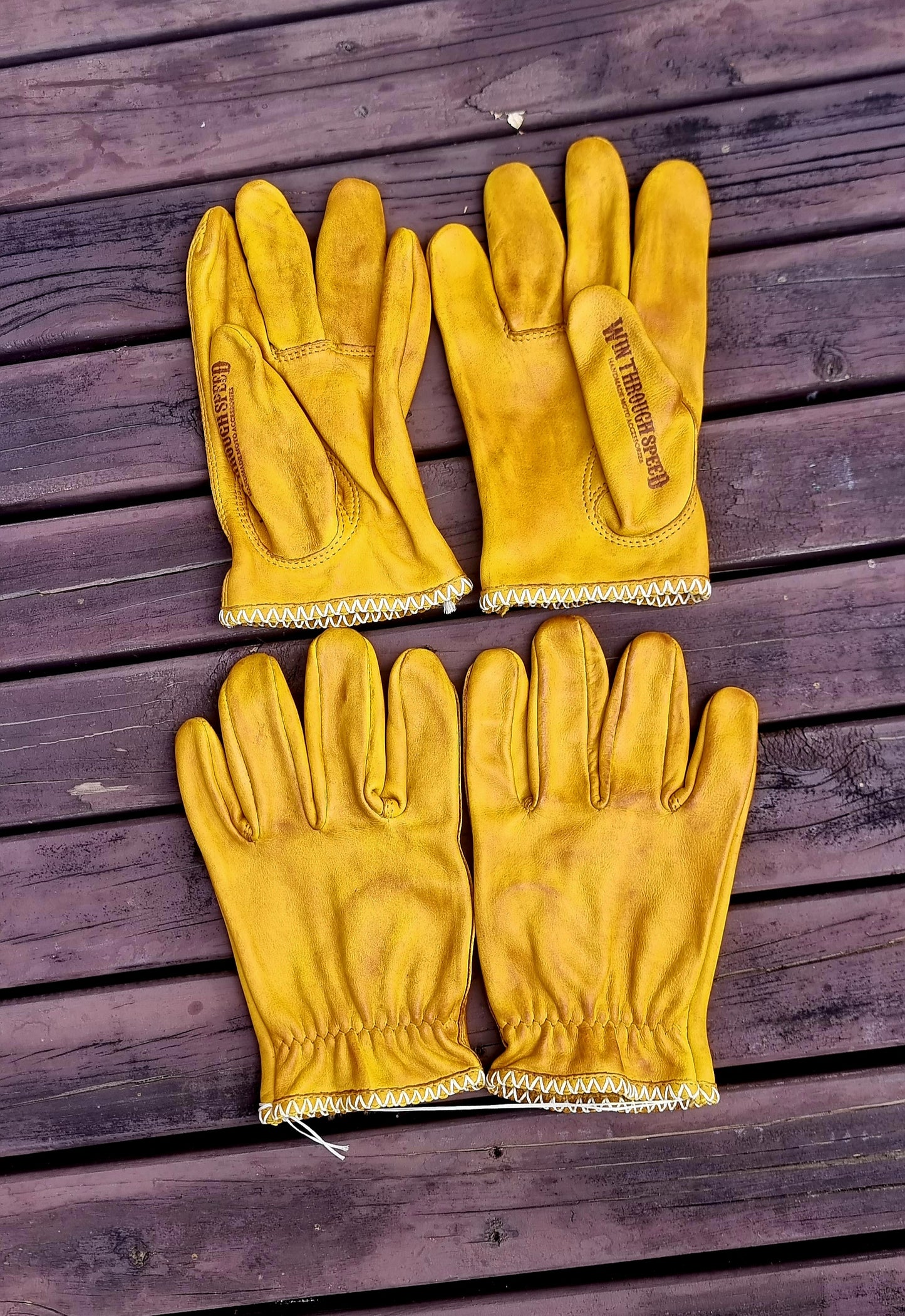 Leather Gloves Vintage Yellow