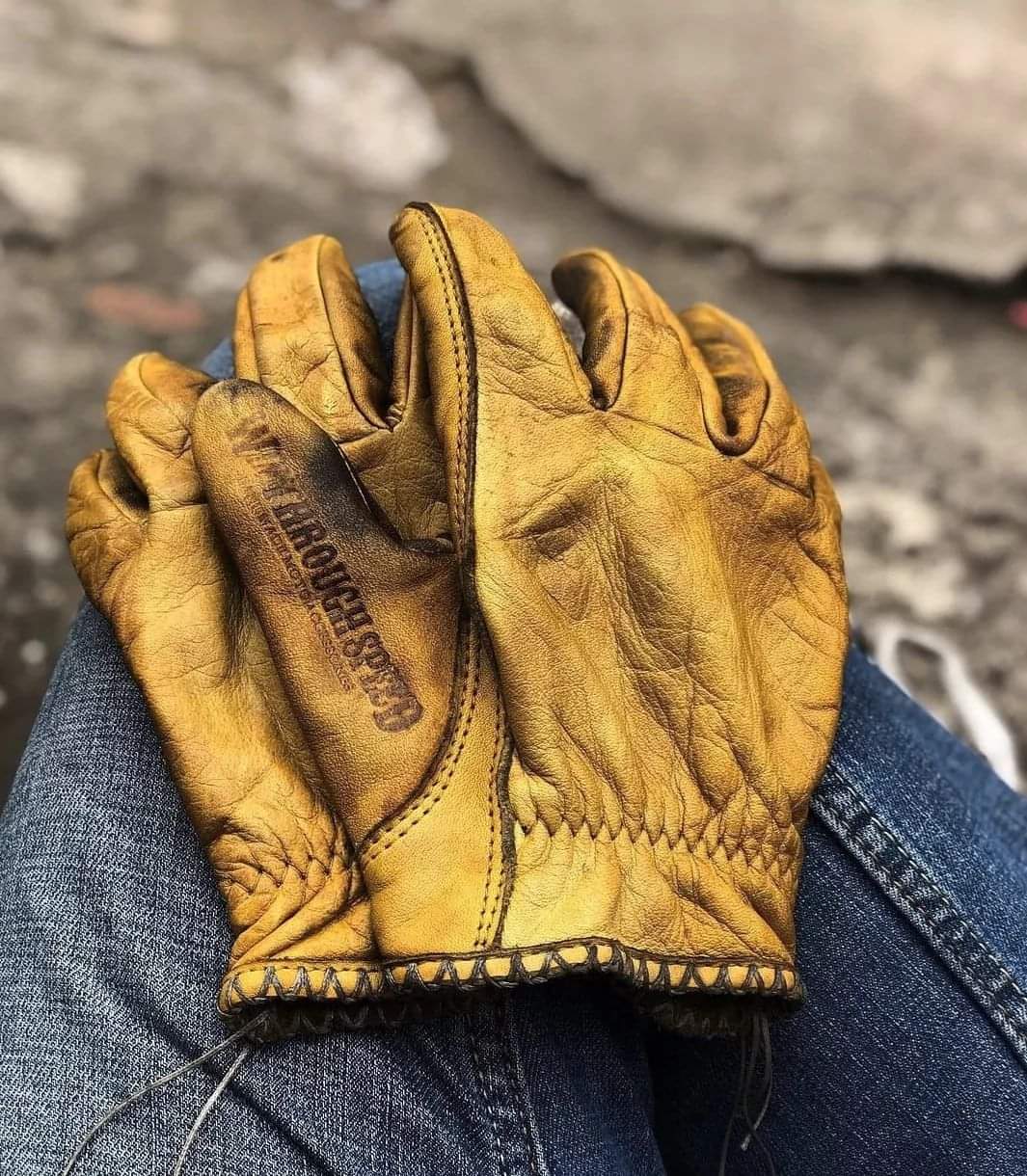 Leather Gloves Vintage Yellow